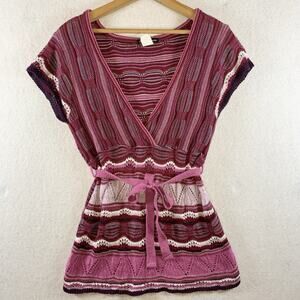 Vintage Women Crochet Babydoll Top Sz XL Y2K Boho Hippie Festival Belted USA New